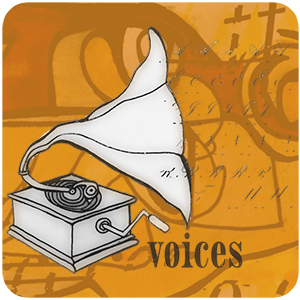 BMP Voices phonograph with words flowing from the horn
